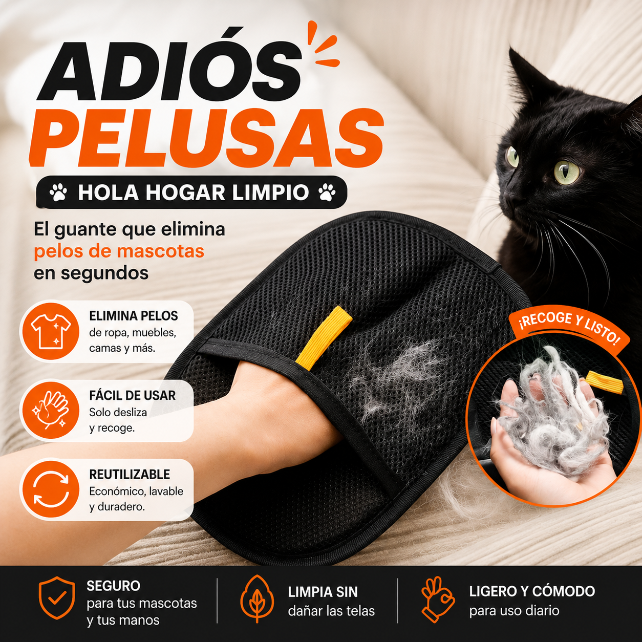 Guantes quita pelusa de gatos y perros
