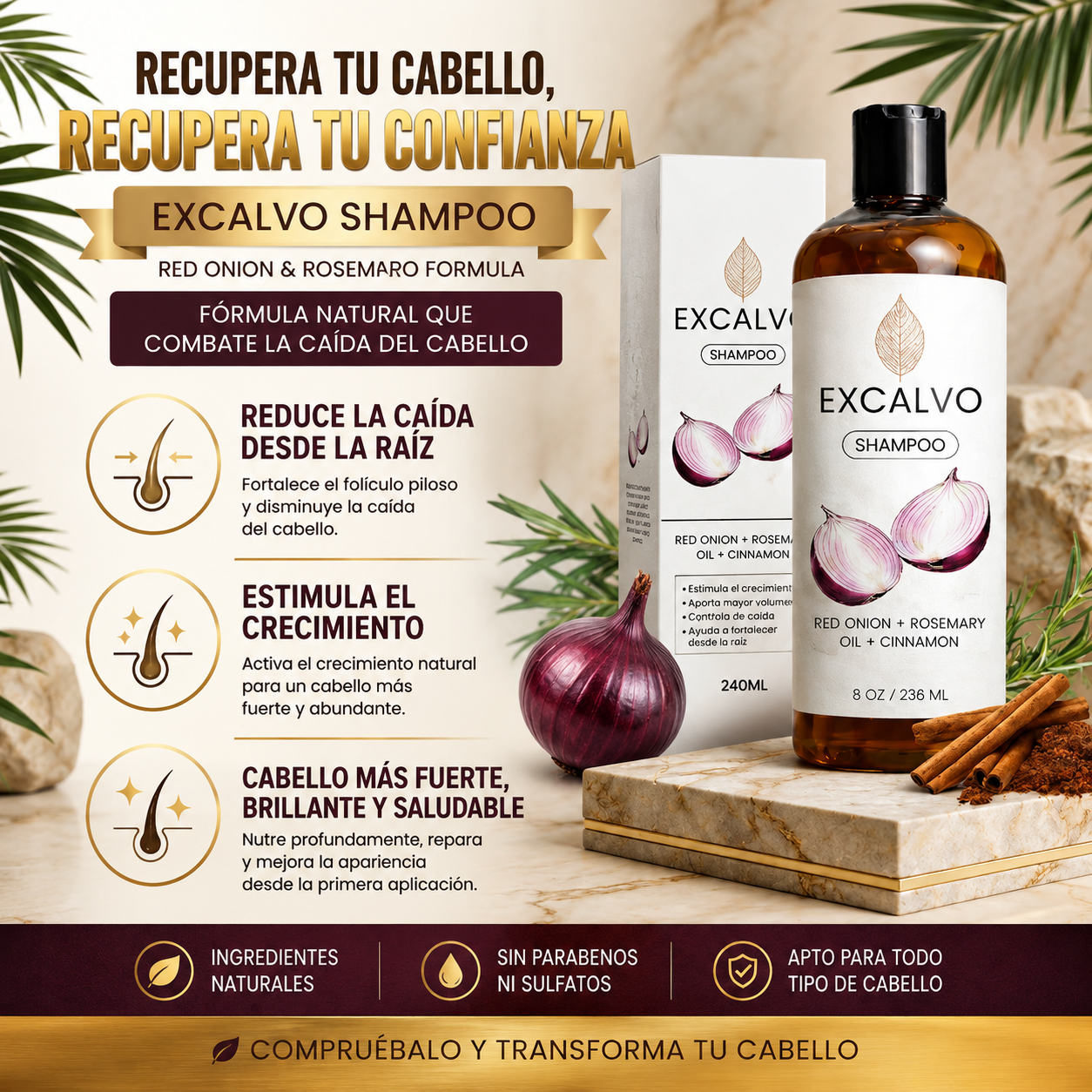 SHAMPO EXCALVO ,CRECIMEINTO CABELLO ,FORTALECE Y EVITA CIDAS