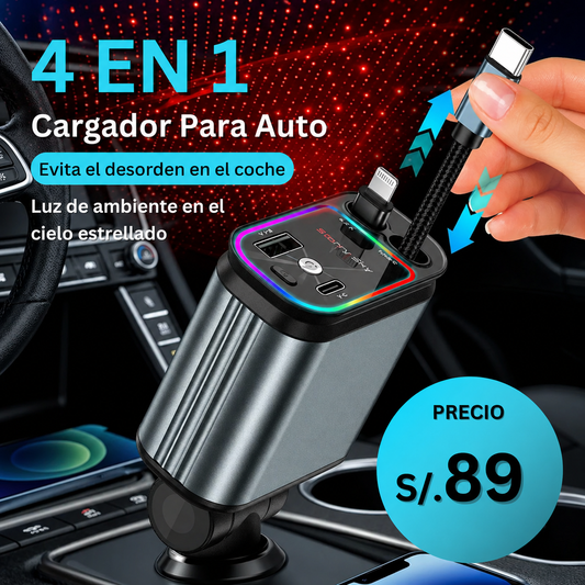 CARGADOR PARA AUTO 4 EN 1 - PREMIUM